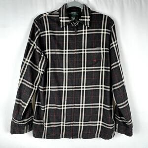 Ralph Lauren Women sz M 100% Wool Full Zip Plaid‎ Shirt/Shacket Preppy Old Money
